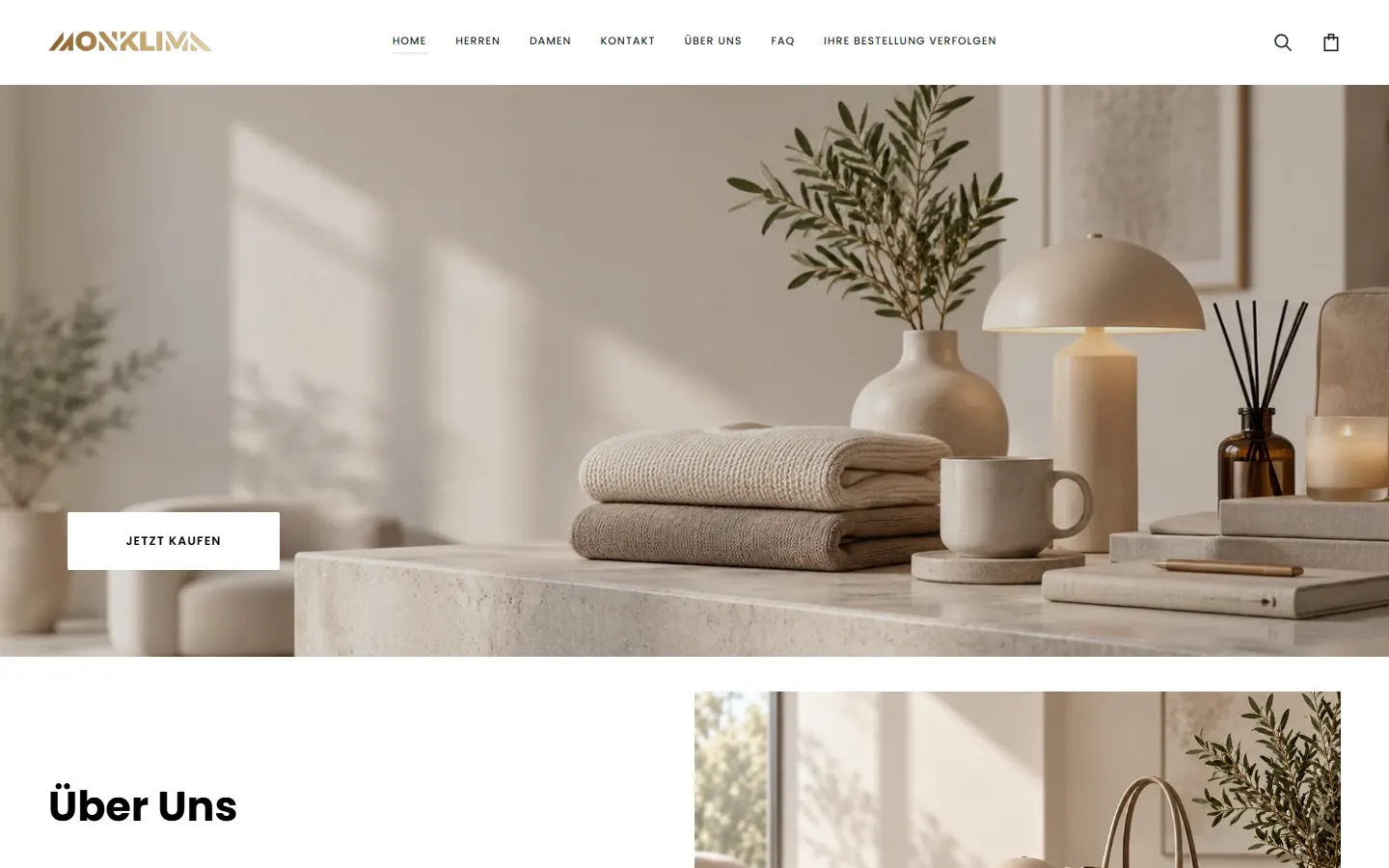 Monklima homepage, a fashion store in Germany